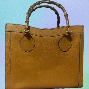 Gucci Pebbled Leather Diana Tote Bag with Bamboo Handle